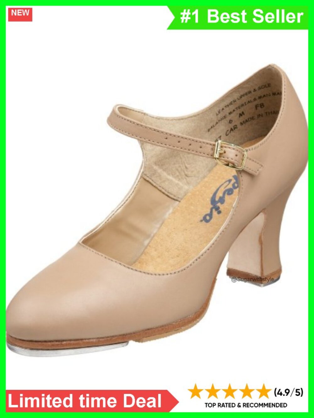 Leather Mary Jane Tap Shoe Mid Heel TeleTone Taps Dance